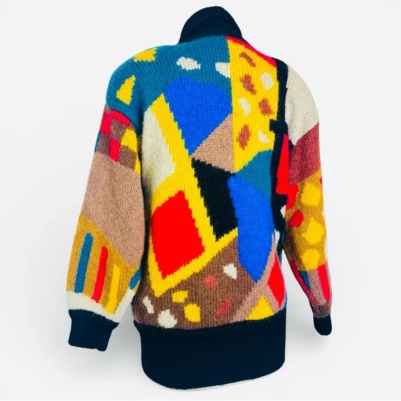 Vintage 80's Colorful Abstract Geometric Cardigan Women's Sweater O/S - Picture 5 of 6